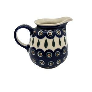 Manufaktura Creamer Pitcher Boleslawiec 3.5in Blue Peacock Eye Hand Painted